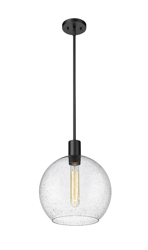 Z-Lite Margo 14" 1-Light Matte Black Pendant Light With Clear Seedy Glass Shade