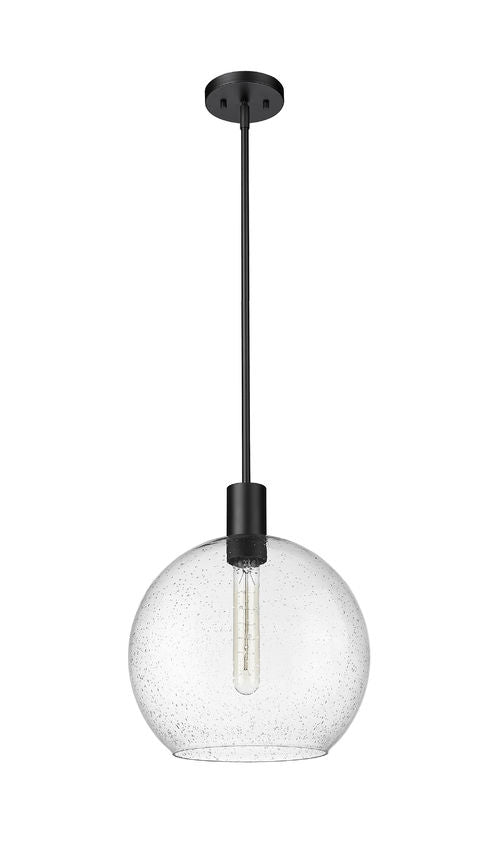 Z-Lite Margo 14" 1-Light Matte Black Pendant Light With Clear Seedy Glass Shade