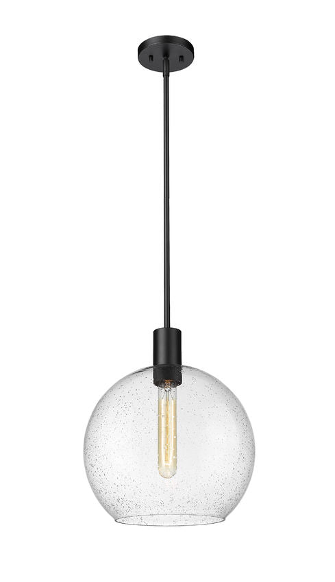 Z-Lite Margo 14" 1-Light Matte Black Pendant Light With Clear Seedy Glass Shade