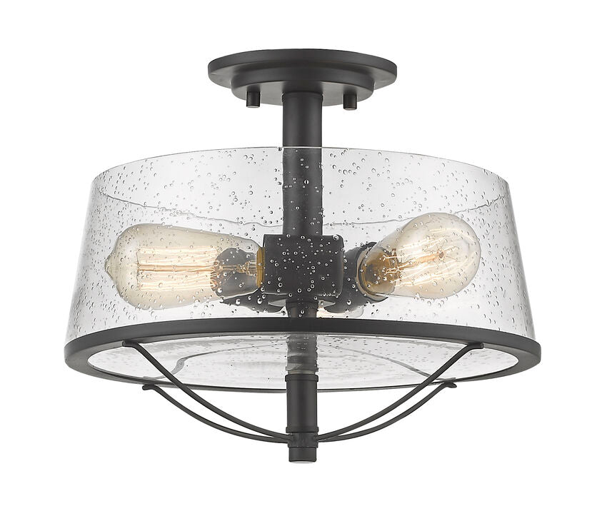 Z-Lite Mariner 13" 3-Light Bronze Semi Flush Mount With Clear Seedy Glass Shade