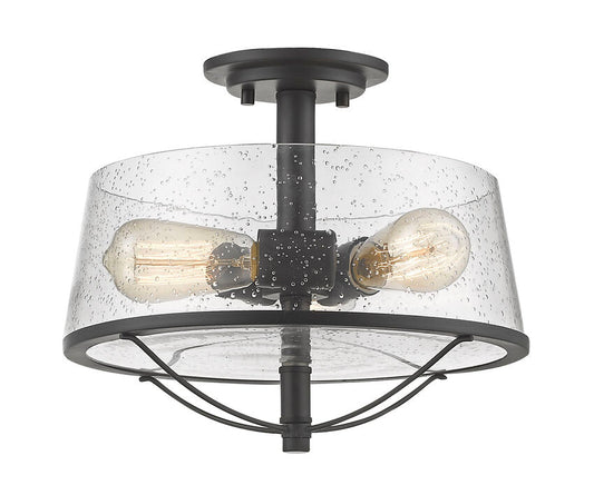 Z-Lite Mariner 13" 3-Light Bronze Semi Flush Mount With Clear Seedy Glass Shade