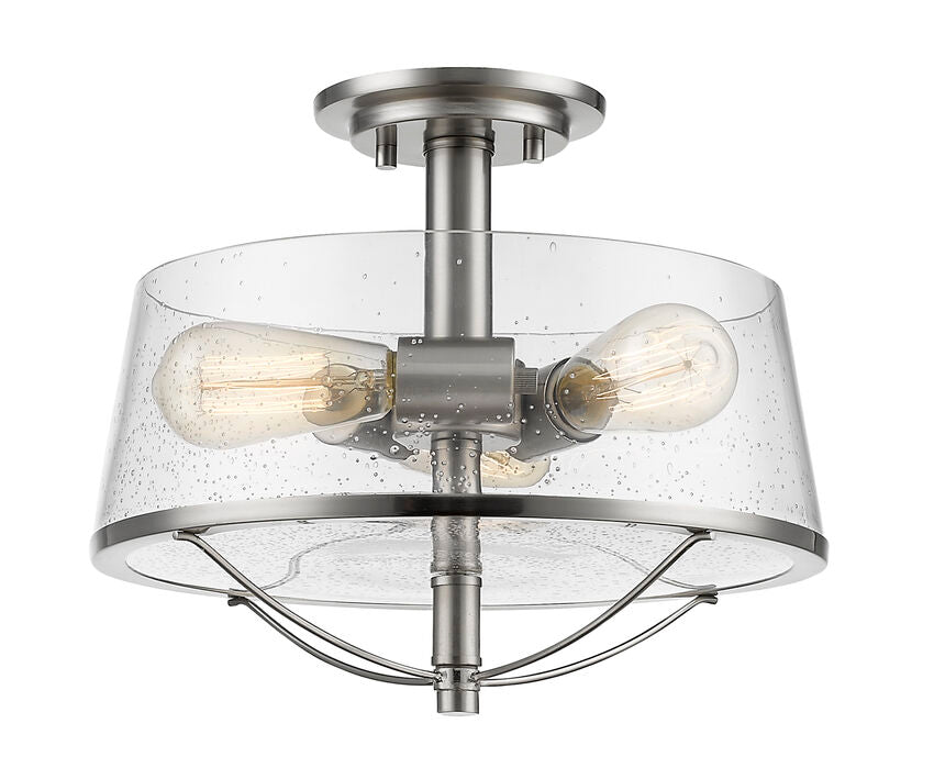 Z-Lite Mariner 13" 3-Light Brushed Nickel Semi Flush Mount With Clear Seedy Glass Shade