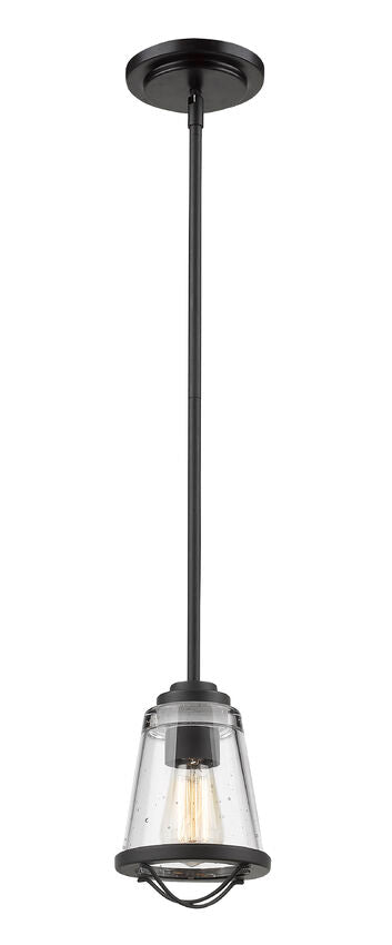 Z-Lite Mariner 6" 1-Light Bronze Mini Pendant Light With Clear Seedy Glass Shade