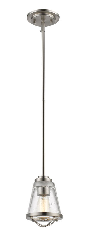 Z-Lite Mariner 6" 1-Light Brushed Nickel Mini Pendant Light With Clear Seedy Glass Shade