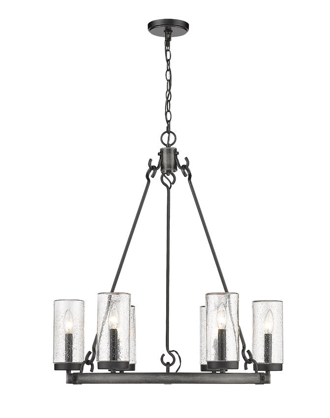 Z-Lite Marlow 28" 6-Light Ashen Barnboard Outdoor Pendant Light With Seedy Glass Shade