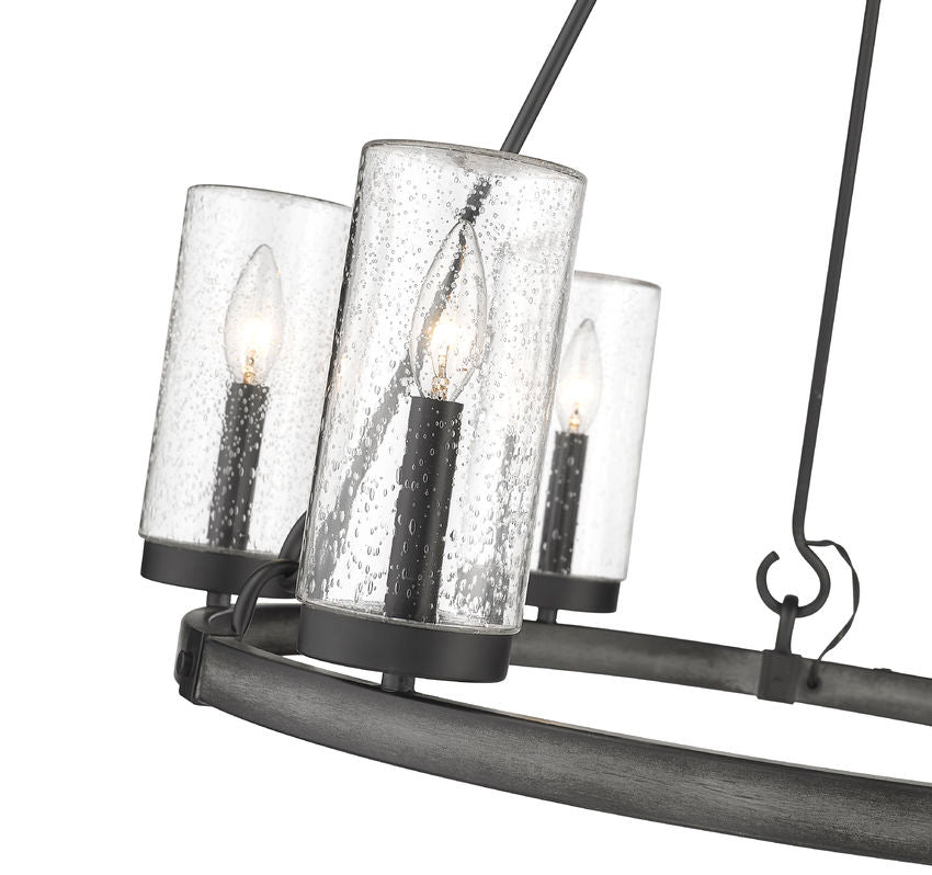 Z-Lite Marlow 28" 6-Light Ashen Barnboard Outdoor Pendant Light With Seedy Glass Shade