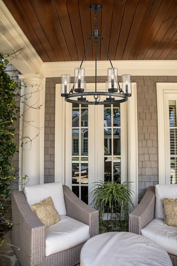 Z-Lite Marlow 28" 6-Light Ashen Barnboard Outdoor Pendant Light With Seedy Glass Shade