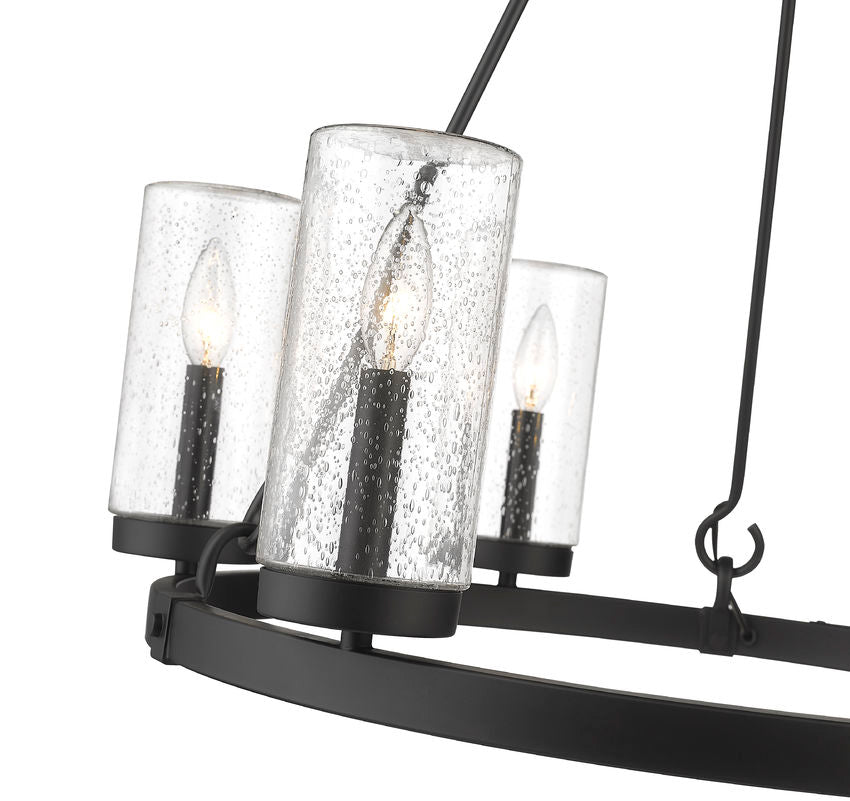 Z-Lite Marlow 28" 6-Light Matte Black Outdoor Pendant Light With Seedy Glass Shade
