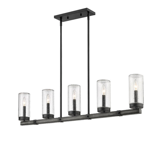 Z-Lite Marlow 5" 5-Light Ashen Barnboard Outdoor Linear Island Light With Seedy Glass Shade