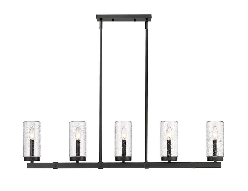 Z-Lite Marlow 5" 5-Light Matte Black Outdoor Linear Island Light With Seedy Glass Shade