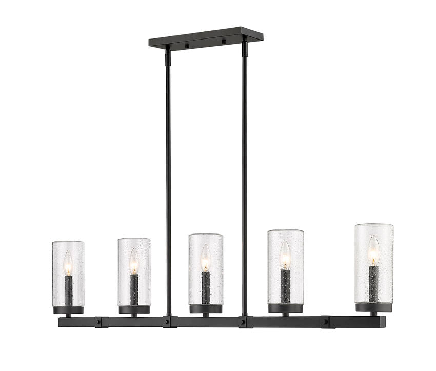 Z-Lite Marlow 5" 5-Light Matte Black Outdoor Linear Island Light With Seedy Glass Shade