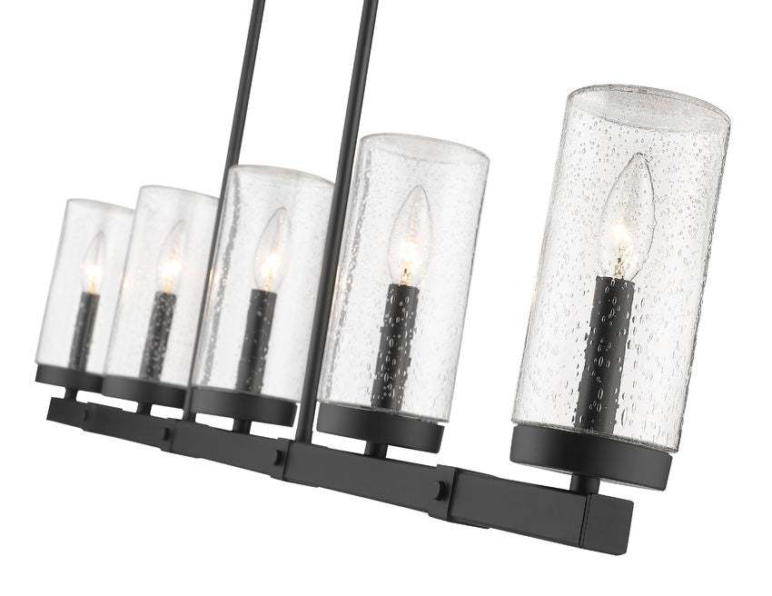 Z-Lite Marlow 5" 5-Light Matte Black Outdoor Linear Island Light With Seedy Glass Shade