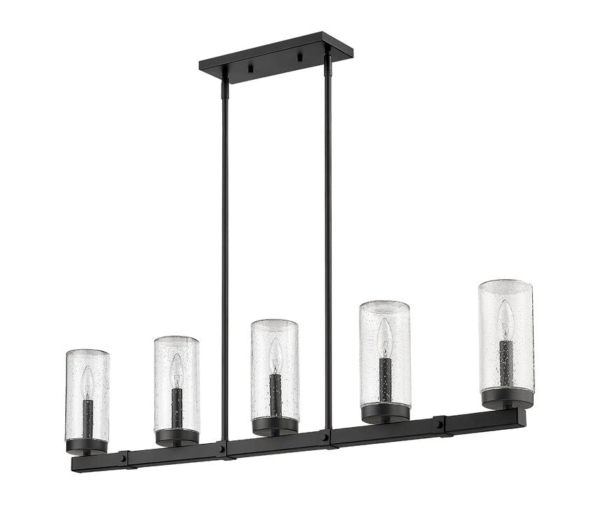 Z-Lite Marlow 5" 5-Light Matte Black Outdoor Linear Island Light With Seedy Glass Shade
