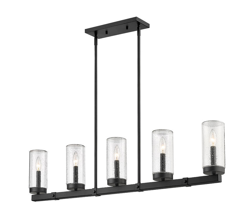 Z-Lite Marlow 5" 5-Light Matte Black Outdoor Linear Island Light With Seedy Glass Shade