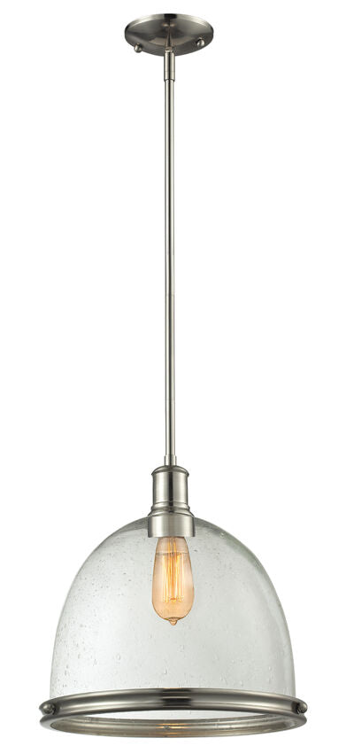 Z-Lite Mason 13" 1-Light Brushed Nickel Pendant Light With Clear Seedy Shade