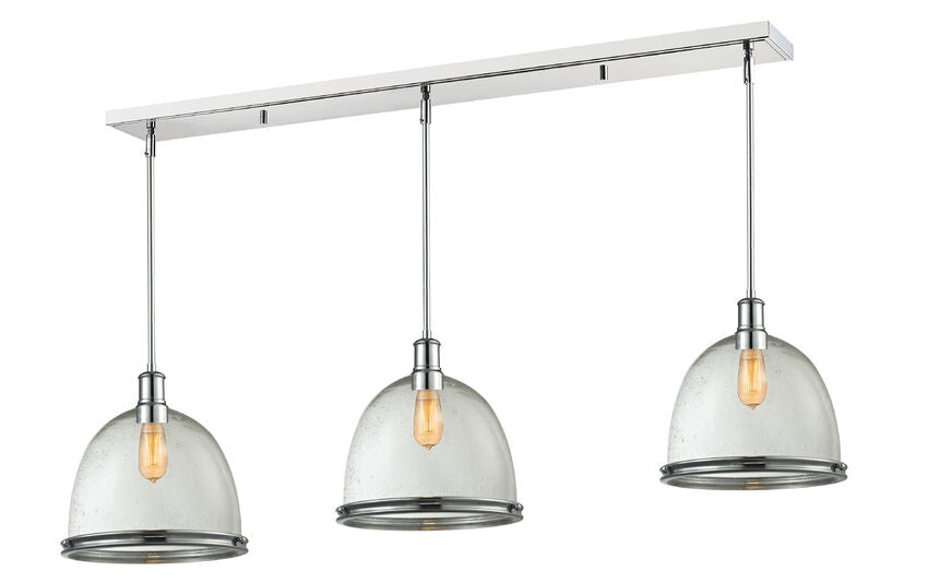 Z-Lite Mason 13" 3-Light Chrome Island Light With Clear Seedy Glass Shade