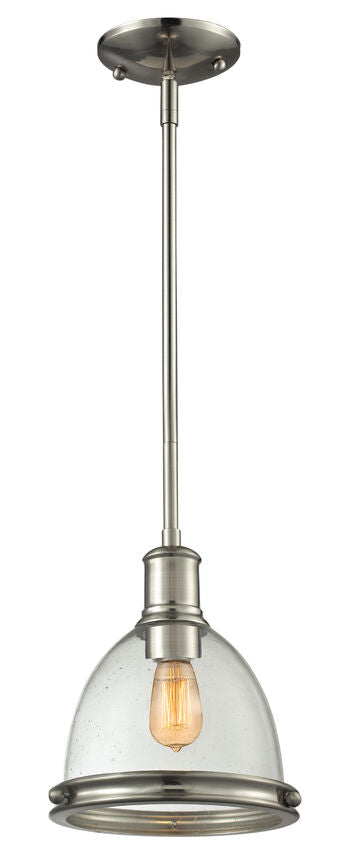 Z-Lite Mason 8" 1-Light Brushed Nickel Mini Pendant Light With Clear Seedy Glass Shade