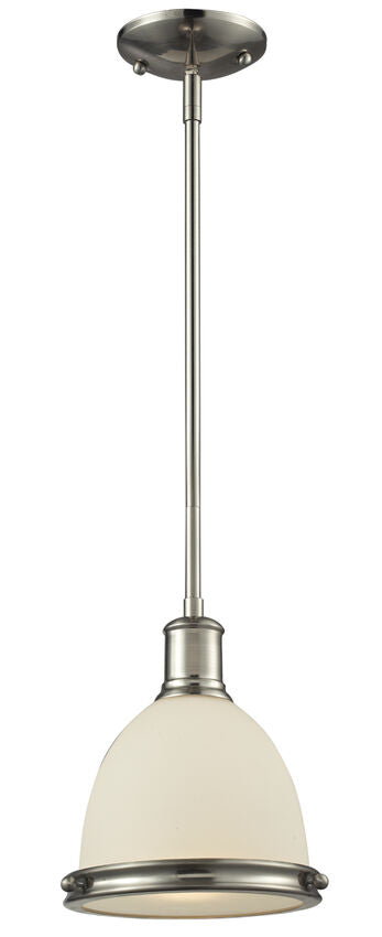 Z-Lite Mason 8" 1-Light Brushed Nickel Mini Pendant Light With Matte Opal Glass Shade