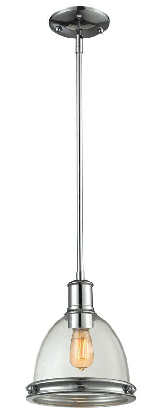 Z-Lite Mason 8" 1-Light Chrome Mini Pendant Light With Clear Seedy Glass Shade