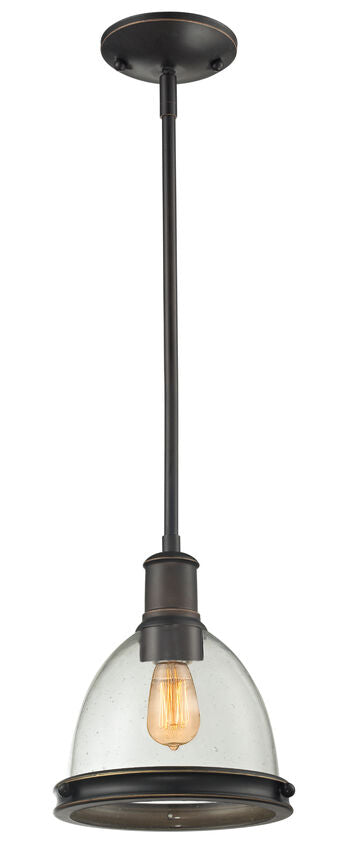Z-Lite Mason 8" 1-Light Olde Bronze Steel Pendant Light With Clear Seedy Glass Shade