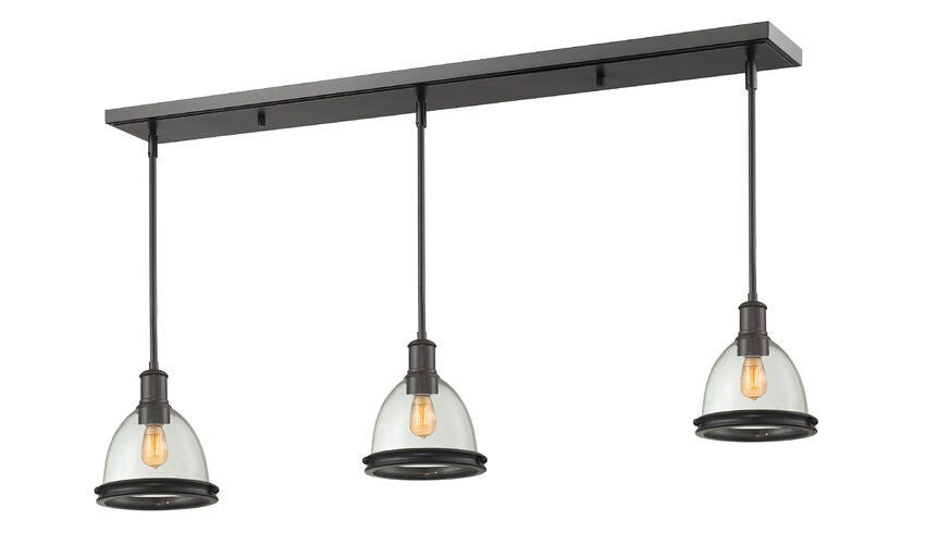 Z-Lite Mason 8" 3-Light Bronze Island Light With Clear Seedy Glass Shade