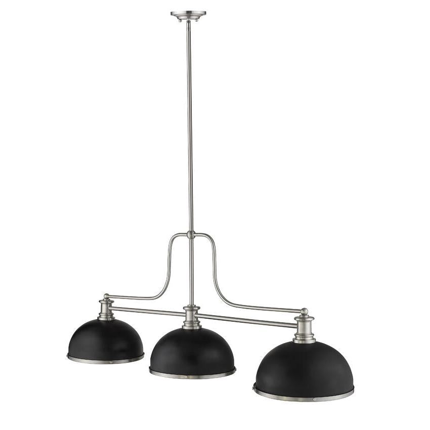 Z-Lite Melange 14" 3-Light Brushed Nickel Billiard Island Light With Matte Black and Brushed Nickel Shade