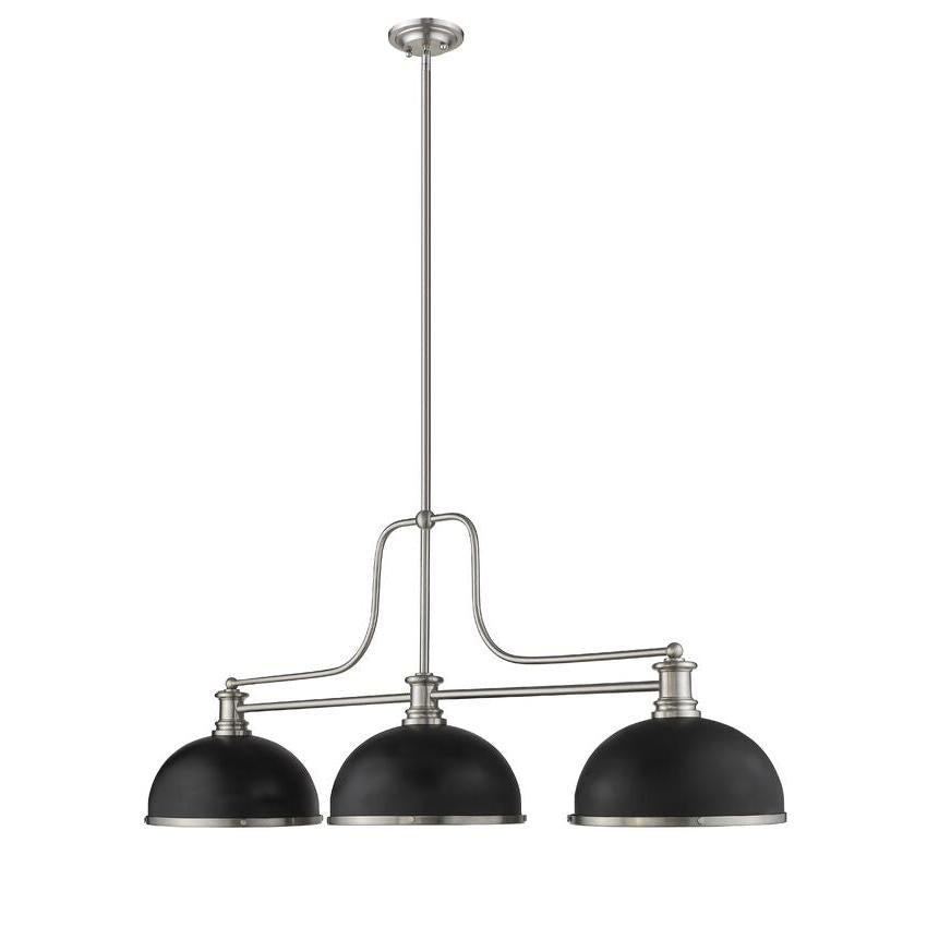 Z-Lite Melange 14" 3-Light Brushed Nickel Billiard Island Light With Matte Black and Brushed Nickel Shade