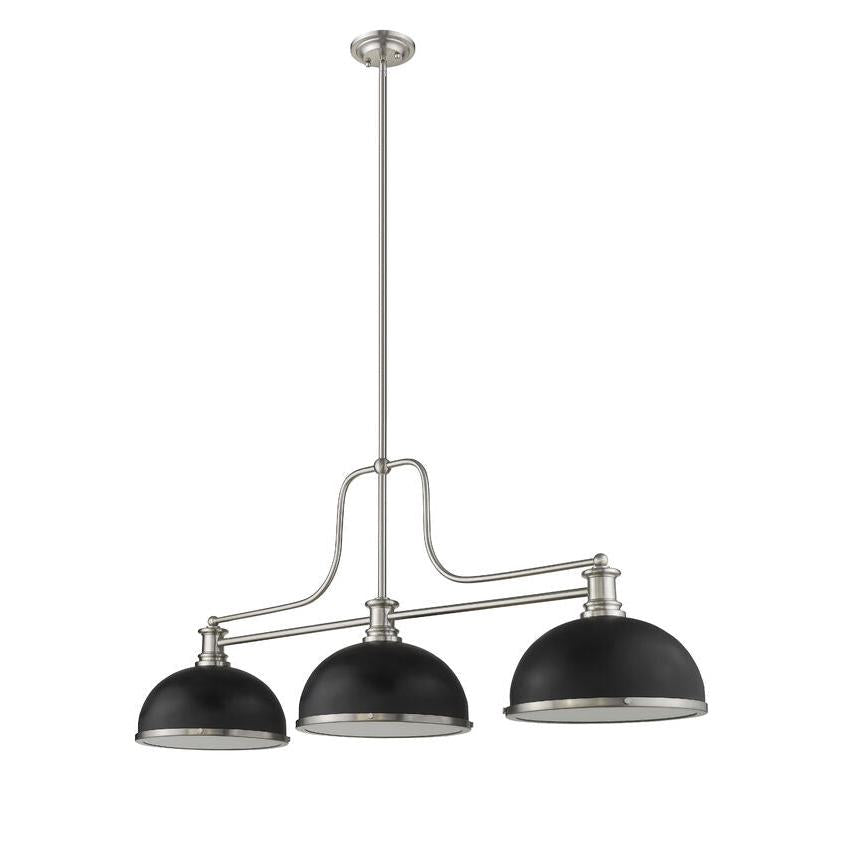 Z-Lite Melange 14" 3-Light Brushed Nickel Billiard Island Light With Matte Black and Brushed Nickel Shade