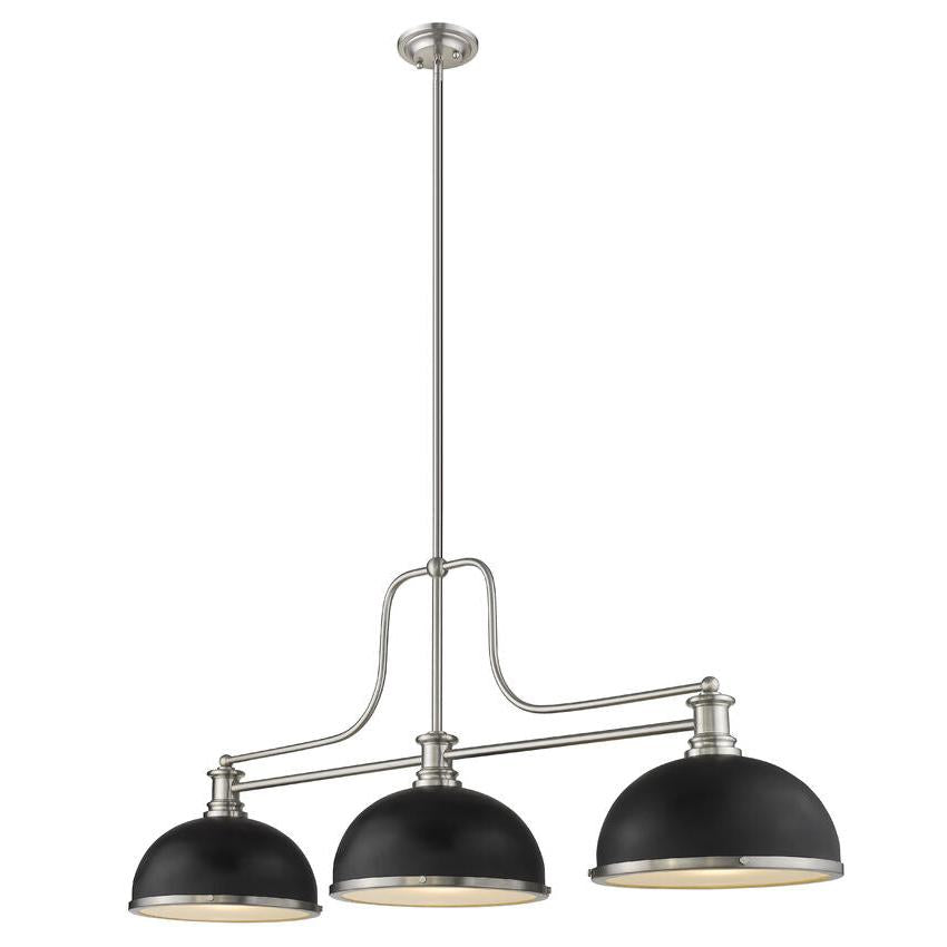 Z-Lite Melange 14" 3-Light Brushed Nickel Billiard Island Light With Matte Black and Brushed Nickel Shade