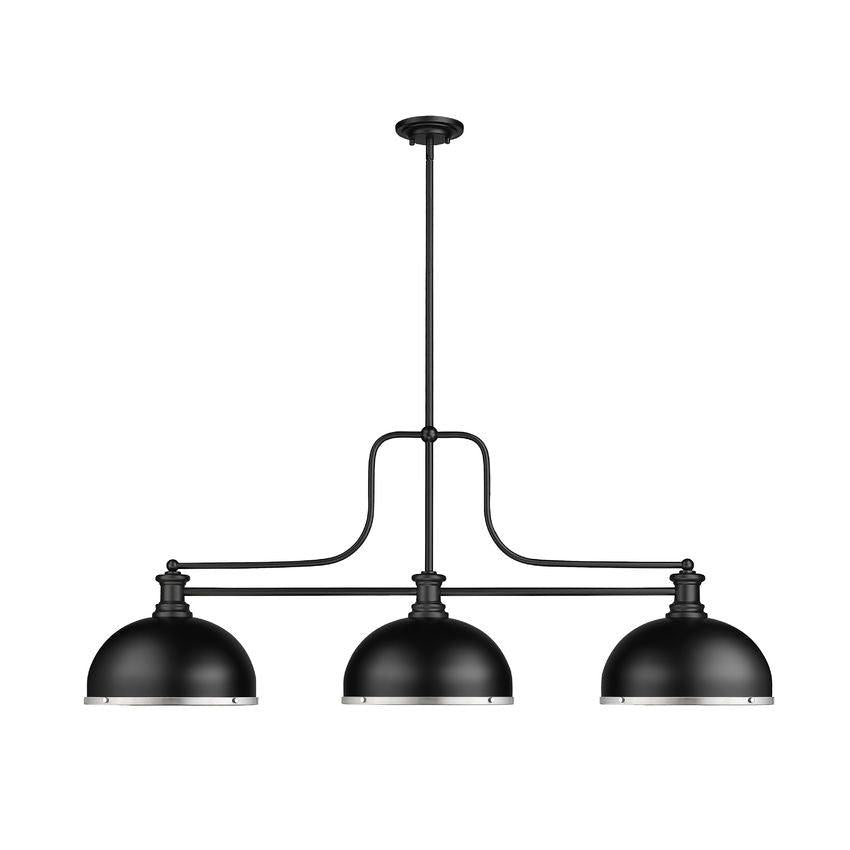 Z-Lite Melange 14" 3-Light Matte Black Billiard Island Light With Matte Black and Brushed Nickel Brass Shade