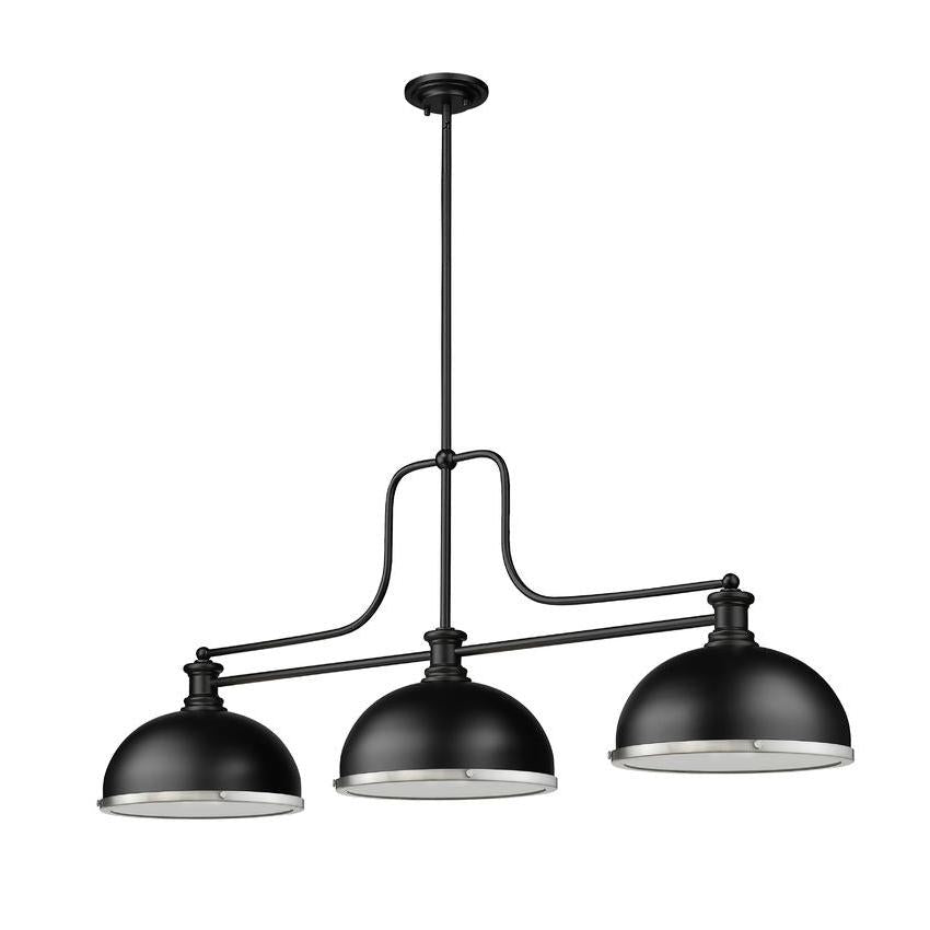 Z-Lite Melange 14" 3-Light Matte Black Billiard Island Light With Matte Black and Brushed Nickel Brass Shade