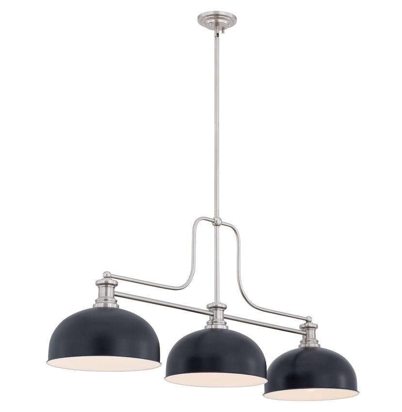 Z-Lite Melange 52" 3-Light Brushed Nickel Steel Frame Matte Black Steel Shade Billiard Light