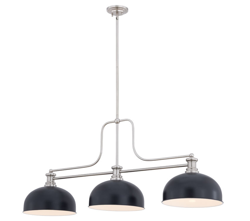 Z-Lite Melange 52" 3-Light Brushed Nickel Steel Frame Matte Black Steel Shade Billiard Light