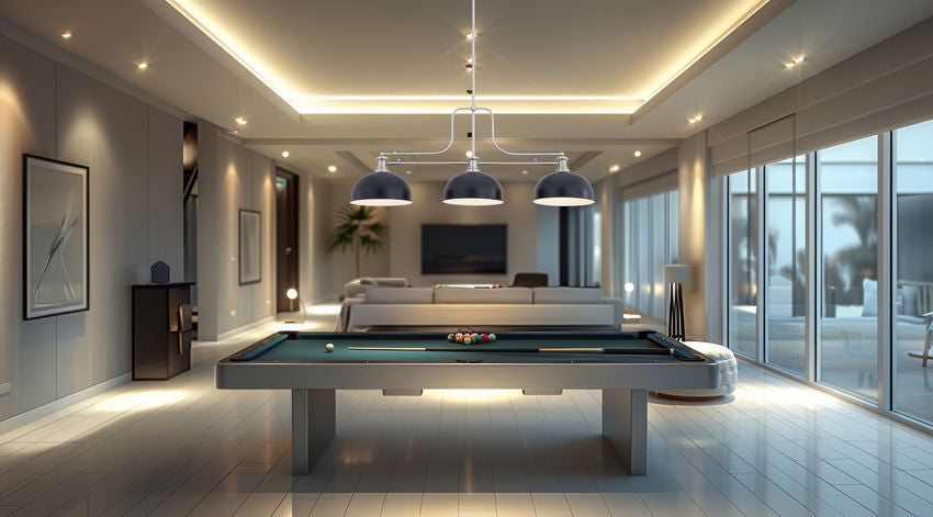 Z-Lite Melange 52" 3-Light Brushed Nickel Steel Frame Matte Black Steel Shade Billiard Light