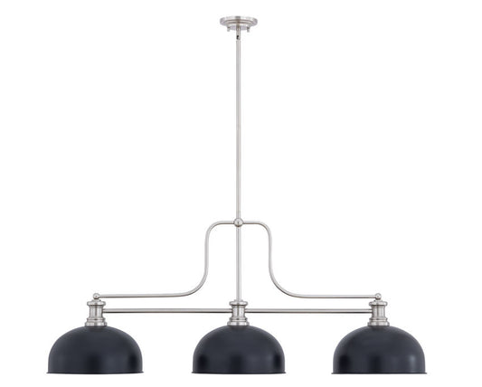 Z-Lite Melange 52" 3-Light Brushed Nickel Steel Frame Matte Black Steel Shade Billiard Light