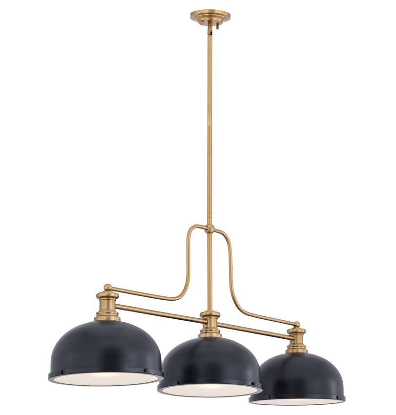 Z-Lite Melange 52" 3-Light Heritage Brass Steel Frame Matte Black and Heritage Brass Steel Shade Billiard Light