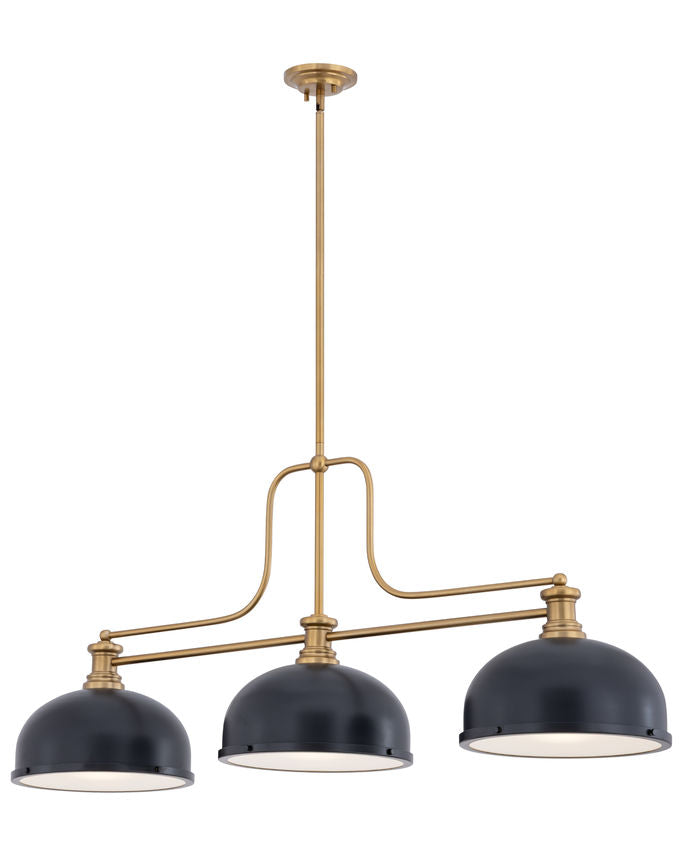 Z-Lite Melange 52" 3-Light Heritage Brass Steel Frame Matte Black and Heritage Brass Steel Shade Billiard Light