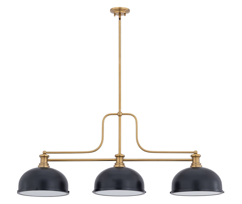 Z-Lite Melange 52" 3-Light Heritage Brass Steel Frame Matte Black and Heritage Brass Steel Shade Billiard Light