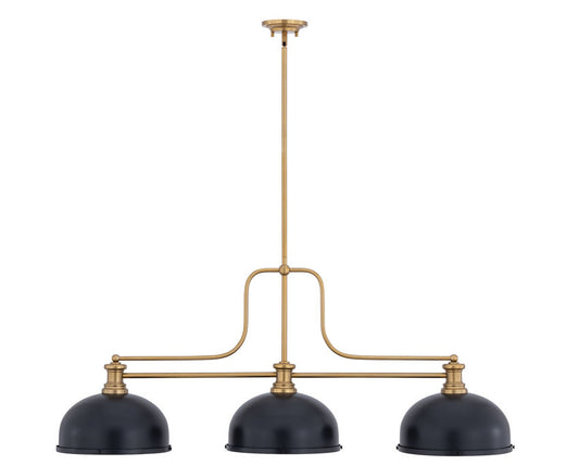Z-Lite Melange 52" 3-Light Heritage Brass Steel Frame Matte Black and Heritage Brass Steel Shade Billiard Light