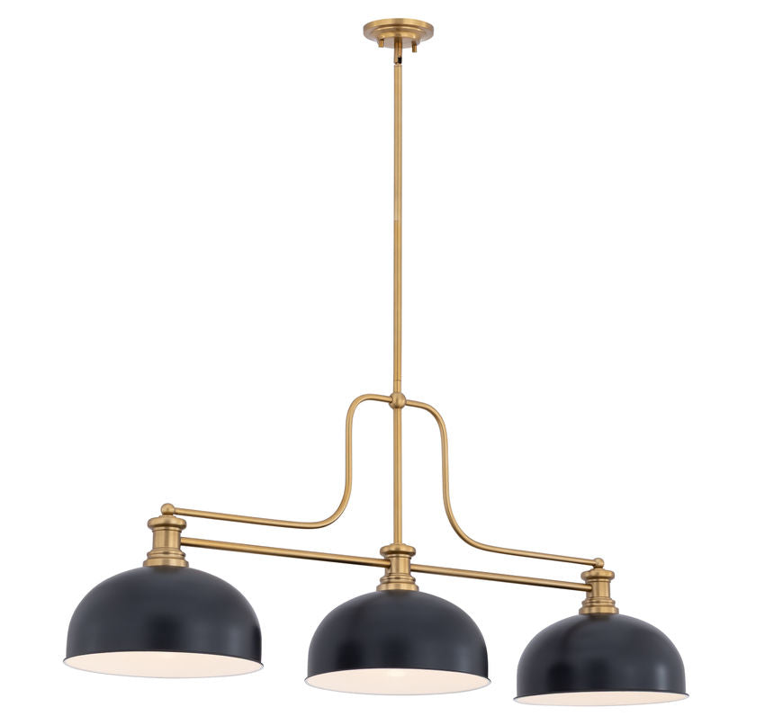 Z-Lite Melange 52" 725-3HBR-D13MB 3-Light Heritage Brass Steel Frame Matte Black Steel Shade Billiard Light