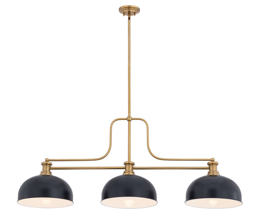 Z-Lite Melange 52" 725-3HBR-D13MB 3-Light Heritage Brass Steel Frame Matte Black Steel Shade Billiard Light