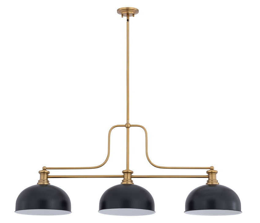 Z-Lite Melange 52" 725-3HBR-D13MB 3-Light Heritage Brass Steel Frame Matte Black Steel Shade Billiard Light
