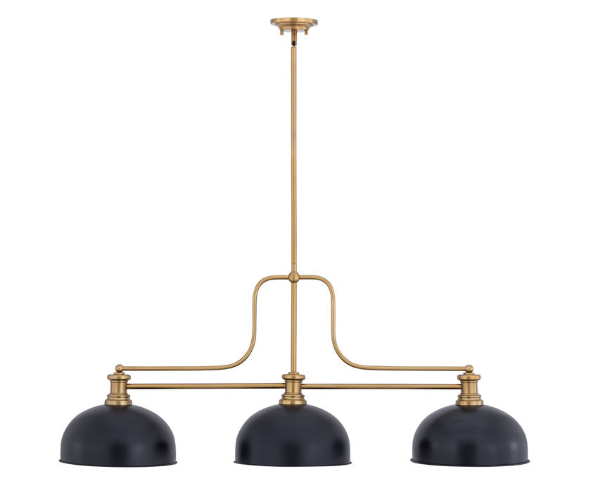Z-Lite Melange 52" 725-3HBR-D13MB 3-Light Heritage Brass Steel Frame Matte Black Steel Shade Billiard Light