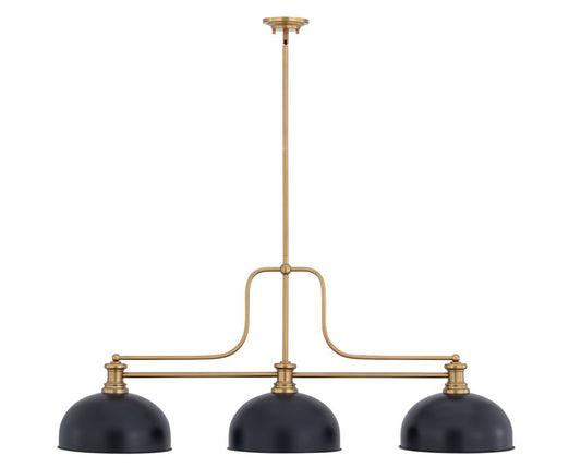 Z-Lite Melange 52" 725-3HBR-D13MB 3-Light Heritage Brass Steel Frame Matte Black Steel Shade Billiard Light