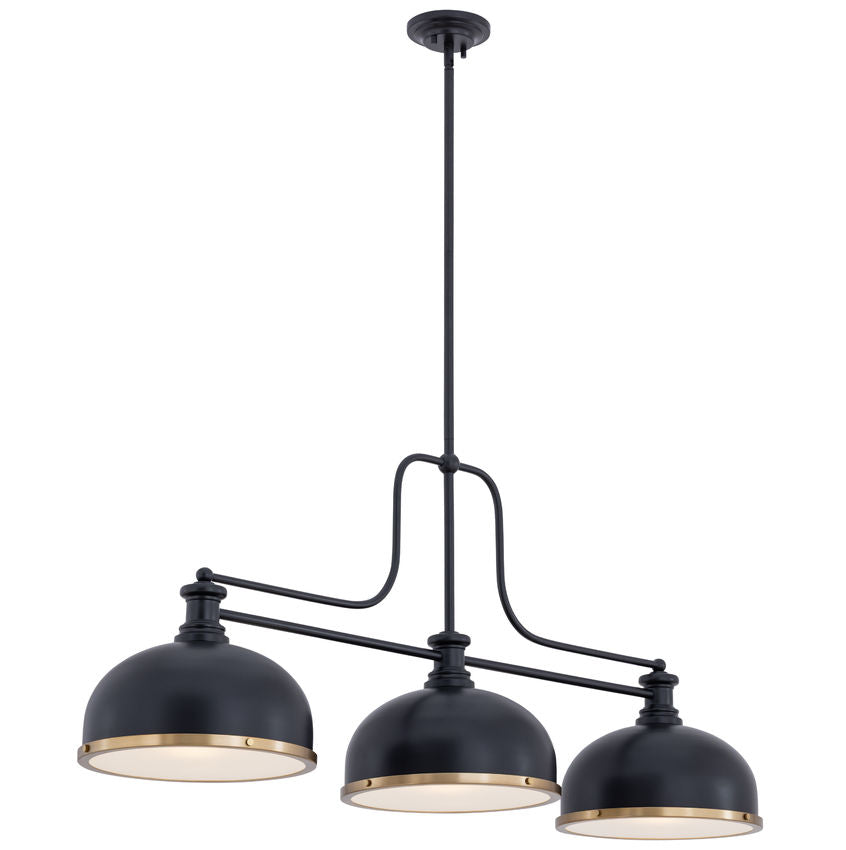 Z-Lite Melange 52" 725-3MB-D12MB+HBR 3-Light Matte Black Steel Frame Matte Black and Heritage Brass Shade Billiard Light
