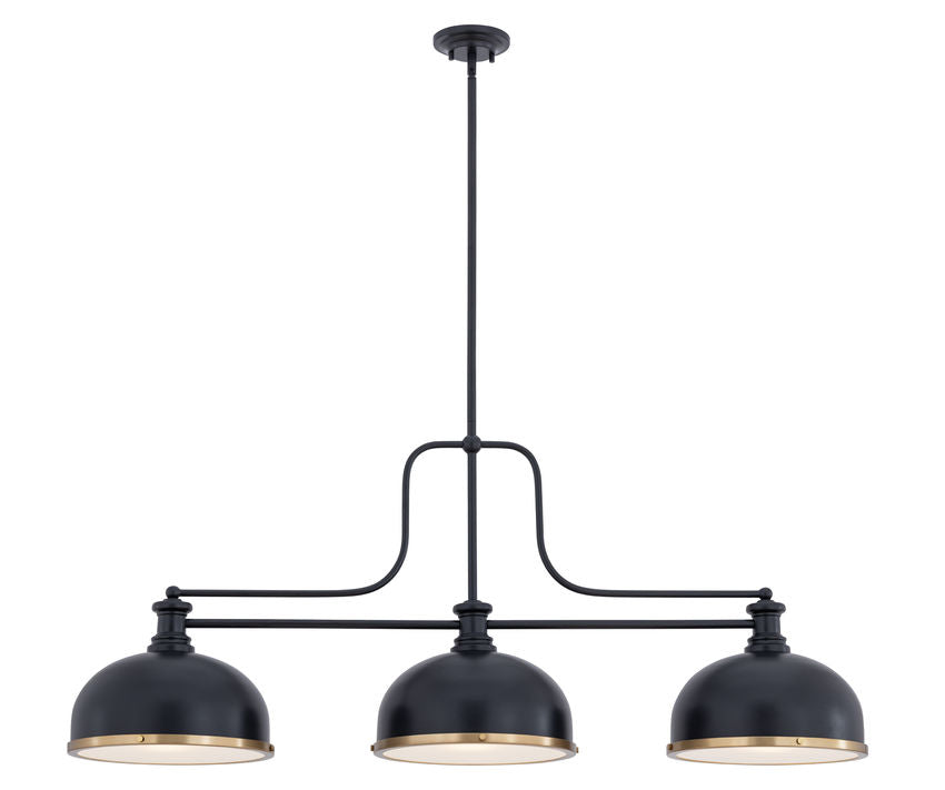 Z-Lite Melange 52" 725-3MB-D12MB+HBR 3-Light Matte Black Steel Frame Matte Black and Heritage Brass Shade Billiard Light