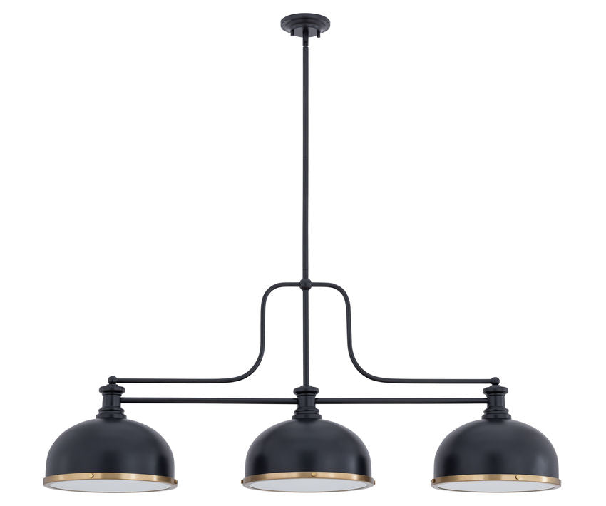 Z-Lite Melange 52" 725-3MB-D12MB+HBR 3-Light Matte Black Steel Frame Matte Black and Heritage Brass Shade Billiard Light