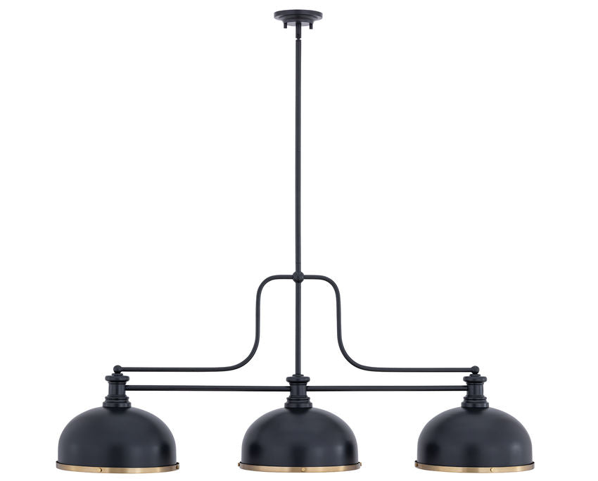 Z-Lite Melange 52" 725-3MB-D12MB+HBR 3-Light Matte Black Steel Frame Matte Black and Heritage Brass Shade Billiard Light