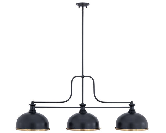Z-Lite Melange 52" 725-3MB-D12MB+HBR 3-Light Matte Black Steel Frame Matte Black and Heritage Brass Shade Billiard Light