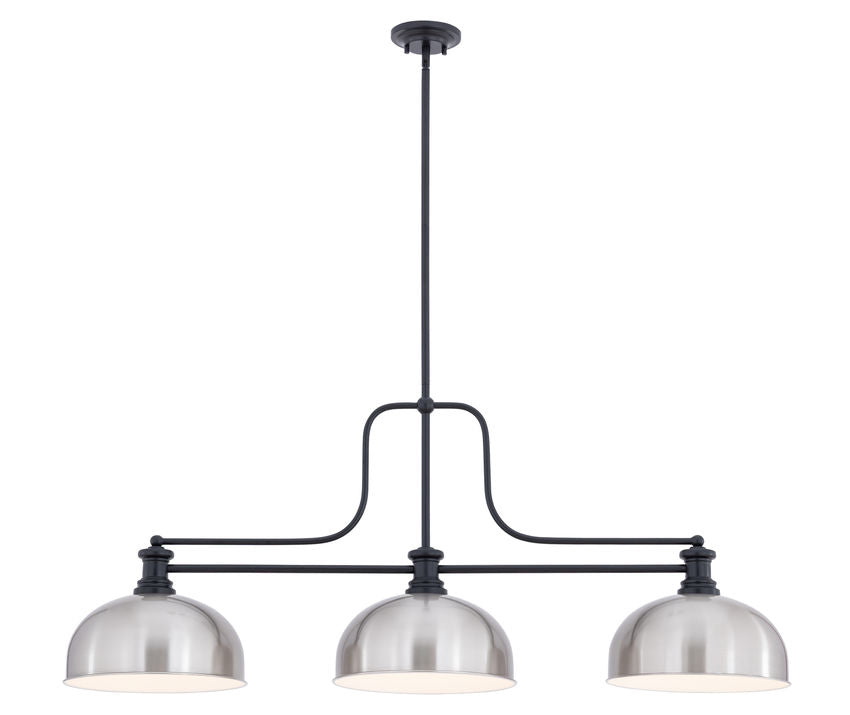 Z-Lite Melange 52" 725-3MB-D13BN 3-Light Matte Black Steel Frame Brushed Nickel Shade Billiard Light